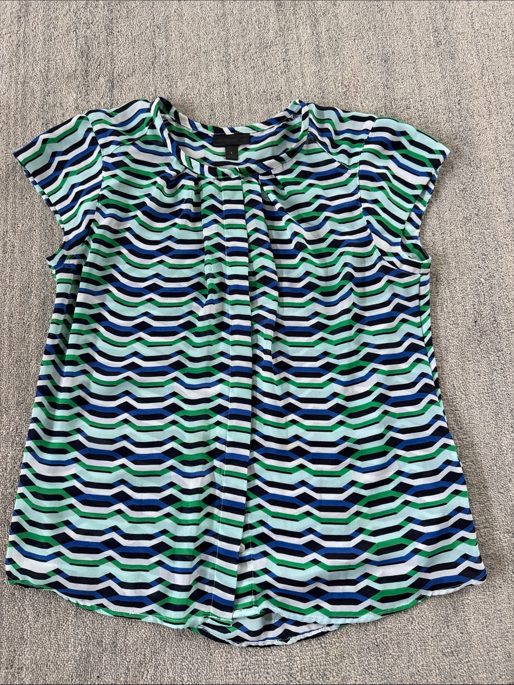 Worthington Green & Blue Geometric cap Sleeve Blouse office top size L